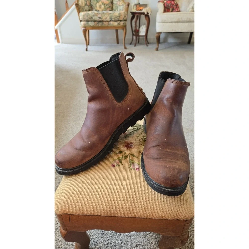 Sorel Chelsea Boots Womens 8 Brown Leather Waterproof Ankle Pull On